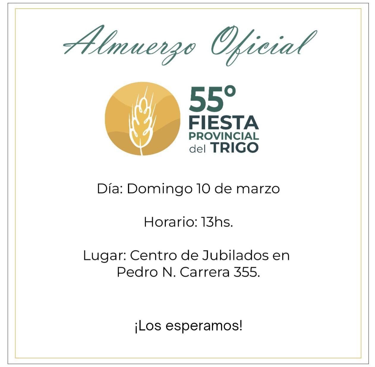 venta de entradas para el almuerzo oficial de la Fiesta Provincial del Trigo