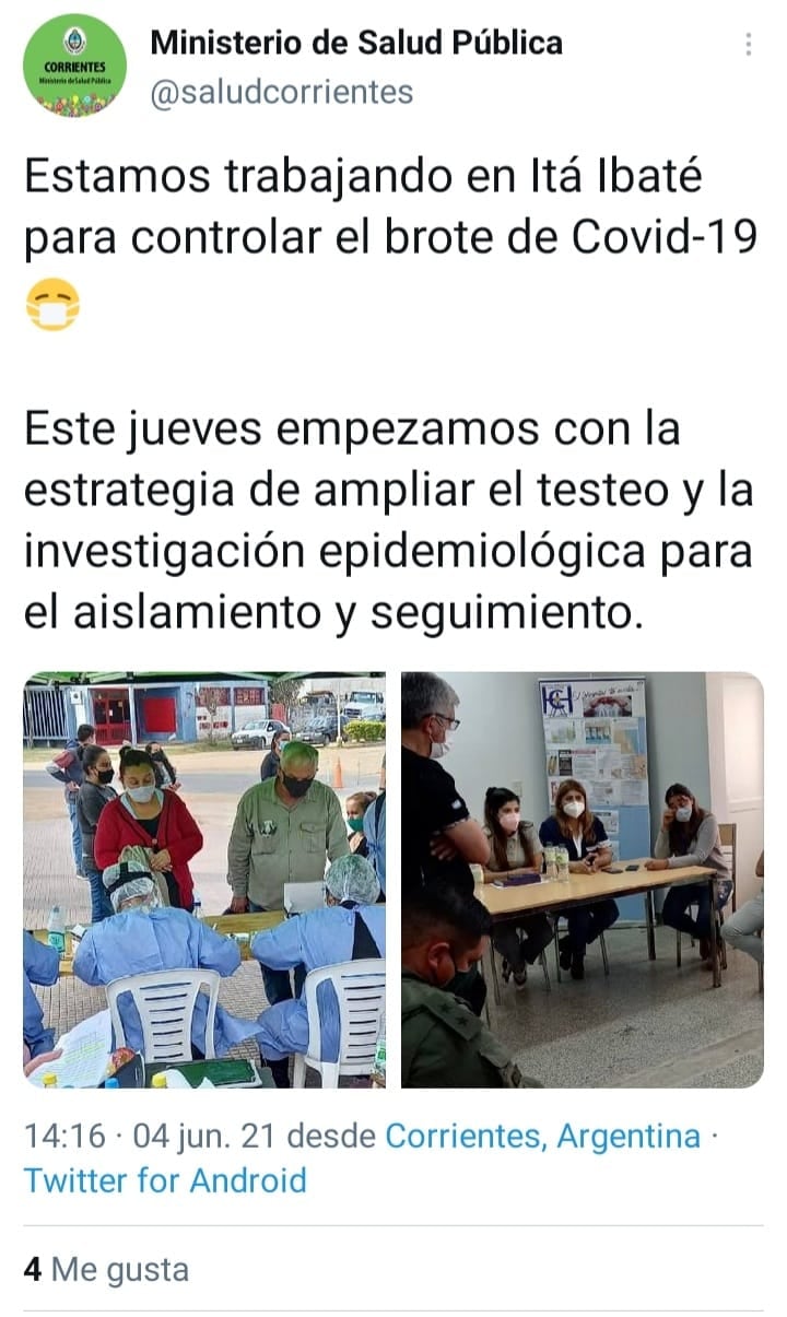 Salud Pública envió recursos materiales y humanos para atender el brote Covid-19.