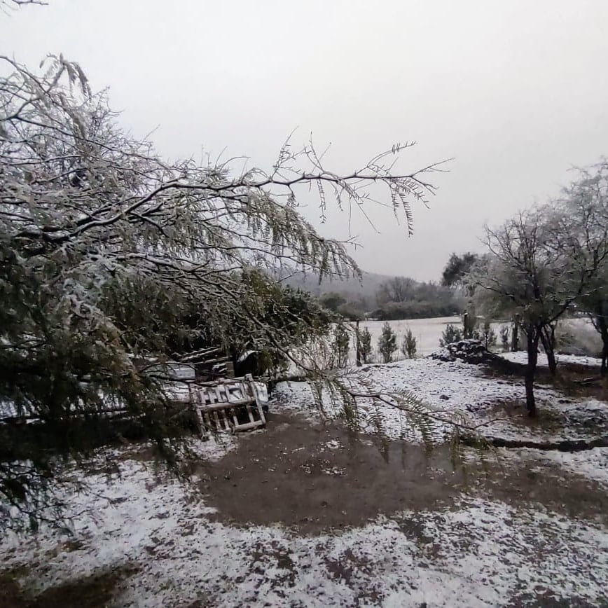 La nieve dijo presente en Córdoba este lunes en Los Hornillos. (Traslasierra Noticias)