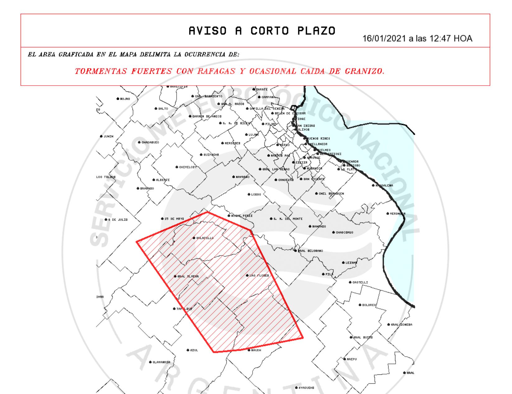 Alerta meteorológico en Azul