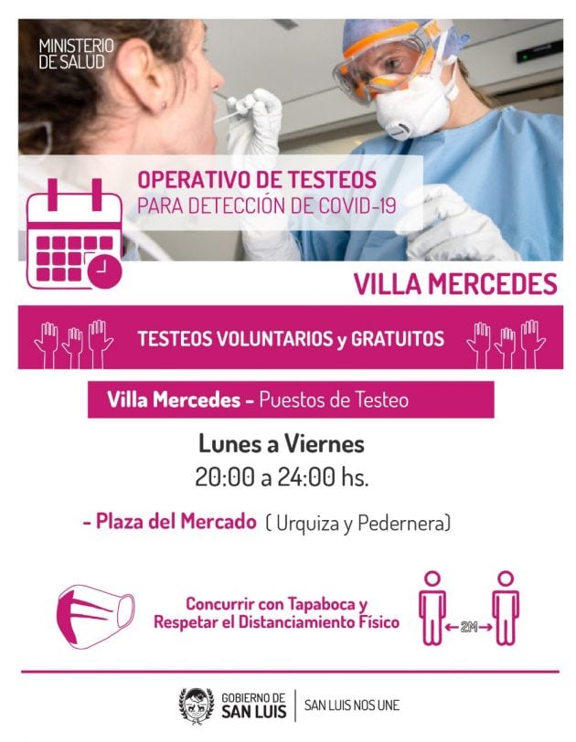 Flyer Testeos masivos en Villa Mercedes Covid-19