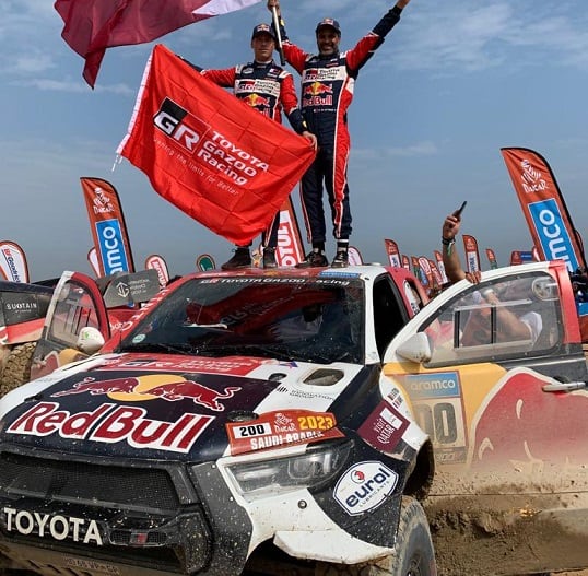 Al-Attiyah y su navegante Baumel, ganadores del Dakar 2023 con Toyota.