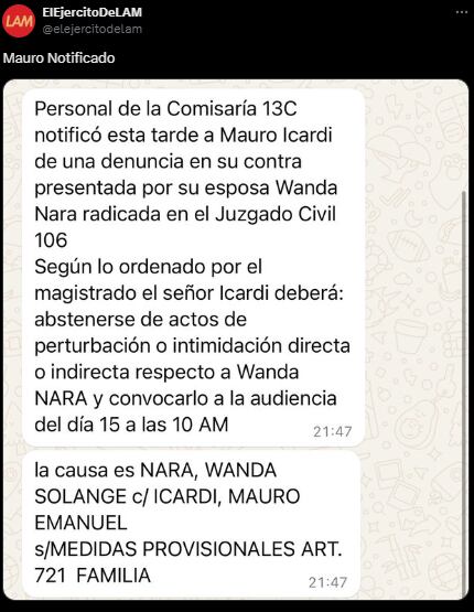 Mauro notificado de la denuncia.