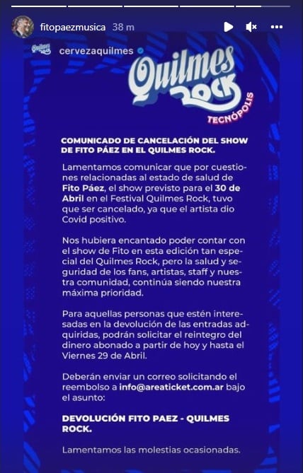 El comunicado del Quilmes Rock