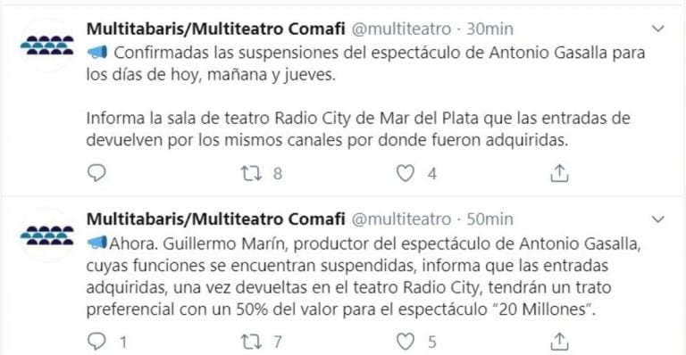 Comunicado del teatro sobre Gasalla.