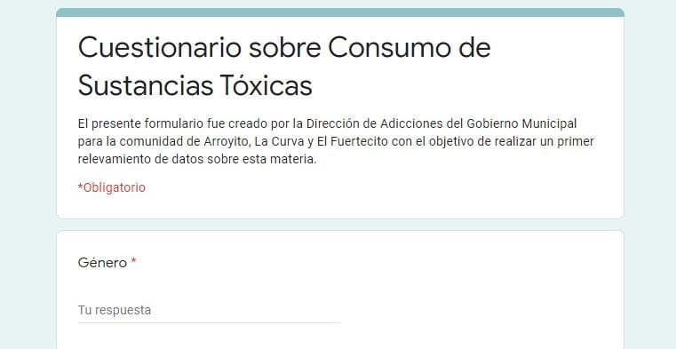 Encuesta sobre el consumo de sustancias toxicas en Arroyito