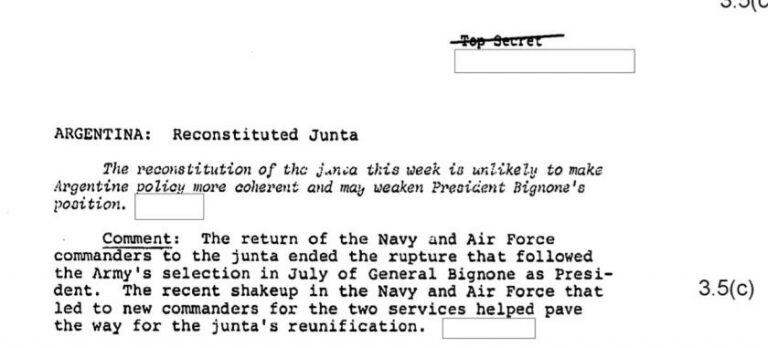 “Es improbable que la reconstitución de la junta haga más coherente la política argentina”, valoró la CIA.