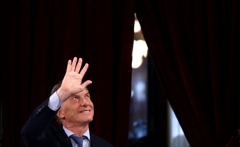 Argentina's President Mauricio Macri waves as he arrives for the opening session of the 136th legislative term at the Congress in Buenos Aires, Argentina, March 1, 2018. REUTERS/Marcos Brindicci