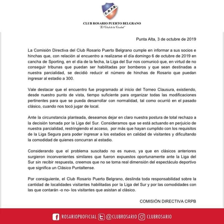 Comunicado Rosario Puerto Belgrano