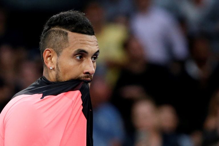 Tennis - Australian Open - Nick Kyrgios of Australia v Rogerio Dutra Silva of Brazil - Hisense Arena, Melbourne, Australia, January 15, 2018. Kyrgios reacts. REUTERS/Toru Hanai