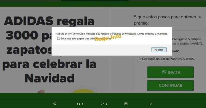 Advierten sobre una estafa por WhatsApp que simula ser una promoción de Adidas. (Web)