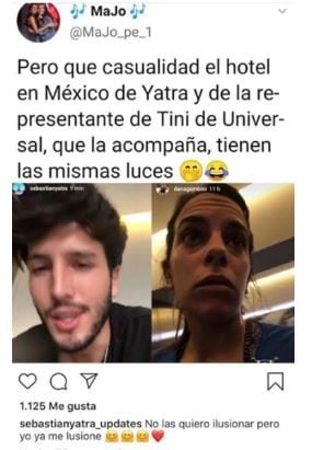 Sebastián Yatra y Dana Gambini, representante de Tini Stoessel, habrían grabado un video desde la misma habitación.