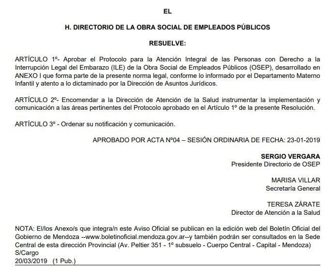 Protocolo para casos de aborto no punible de OSEP.