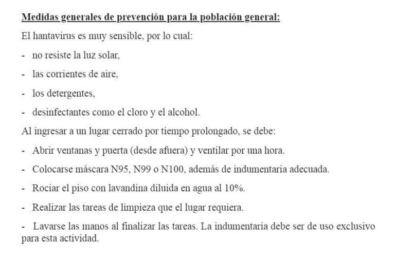 Informe Hospital Rodriguez Arroyito sobre Hantavirus