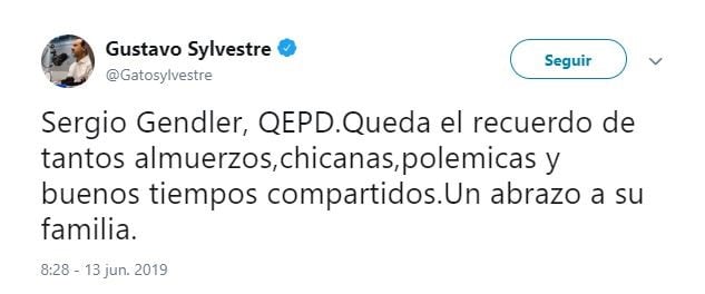 El mensaje de Gustavo Sylvestre por la muerte de Sergio Gendler (Foto: captura Twitter)