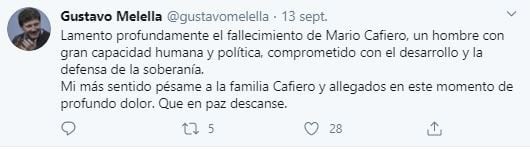 Tuit Melella en apoyo a Alberto Fernández.