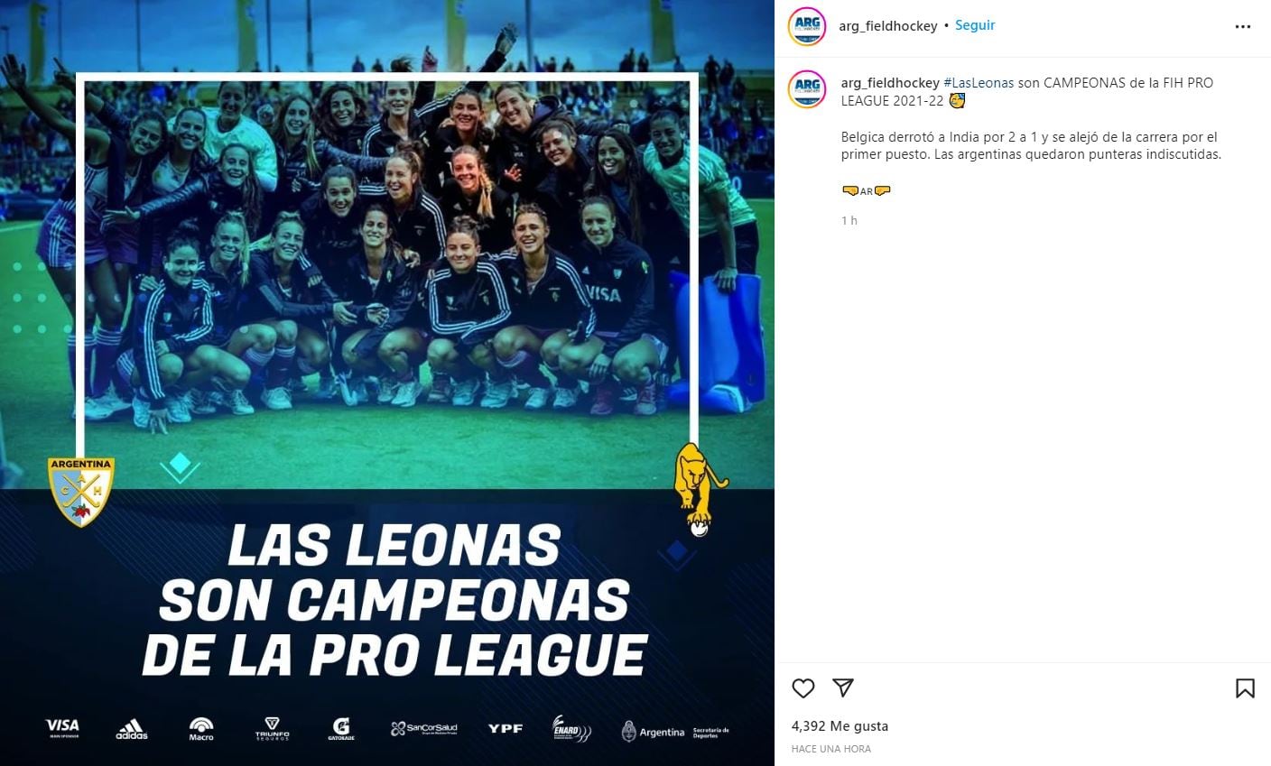 Argentina campeón en Pro League de hockey sobre césped.