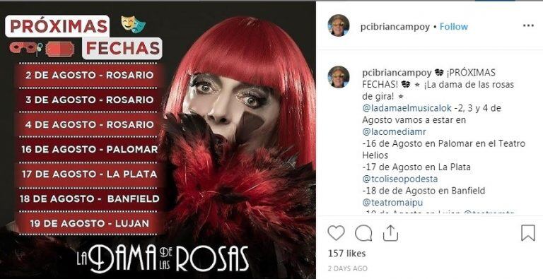 Cibrián pensó que podría brindar las tres funciones pautadas para Rosario pero finalmente se cancelaron. (Instagram)