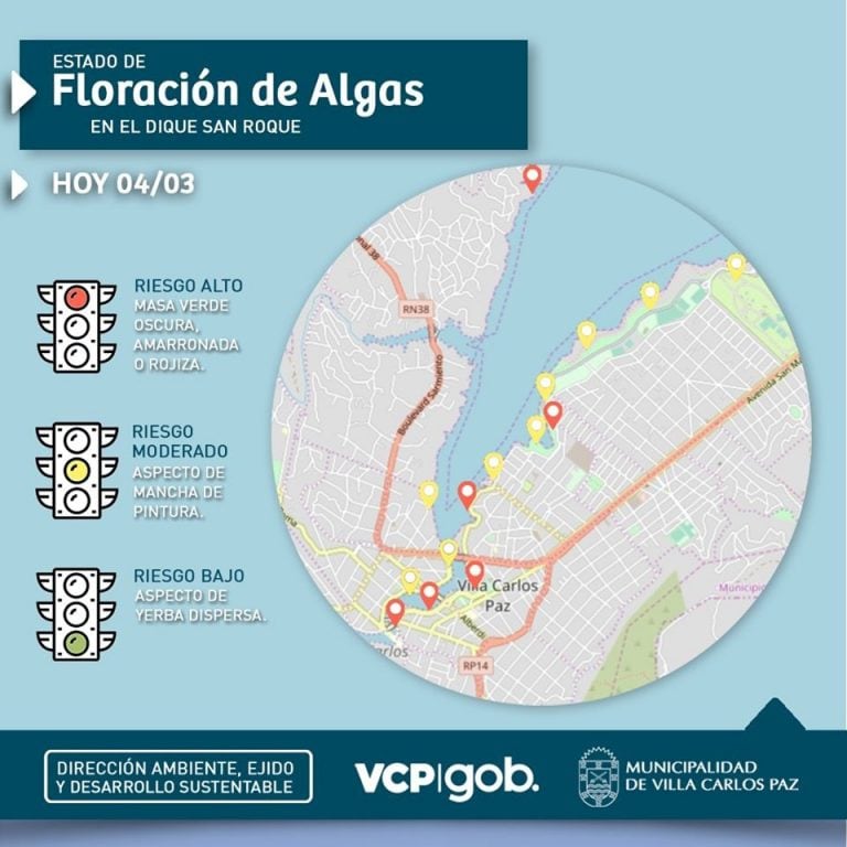 Gráfico indicador del estado de "Floración de algas" en el mismo afluente.