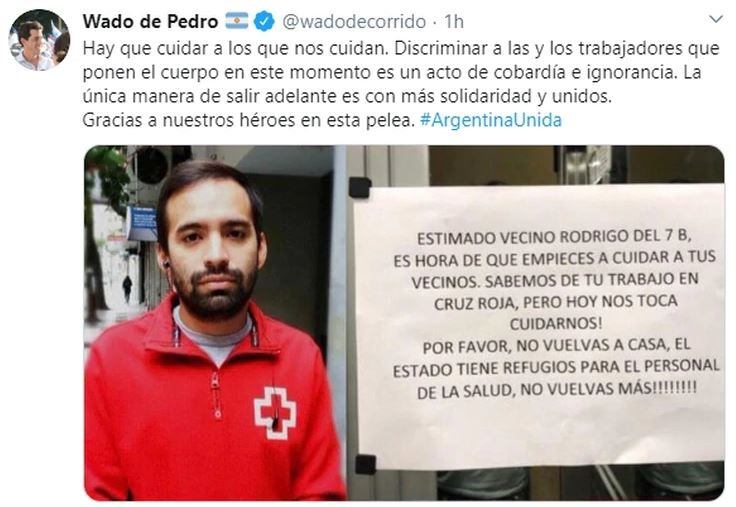 Eduardo “Wado” de Pedro, ministro del Interior de la Nación, se expresó al respecto en su cuenta oficial de Twitter y compartió una foto de Cuba.