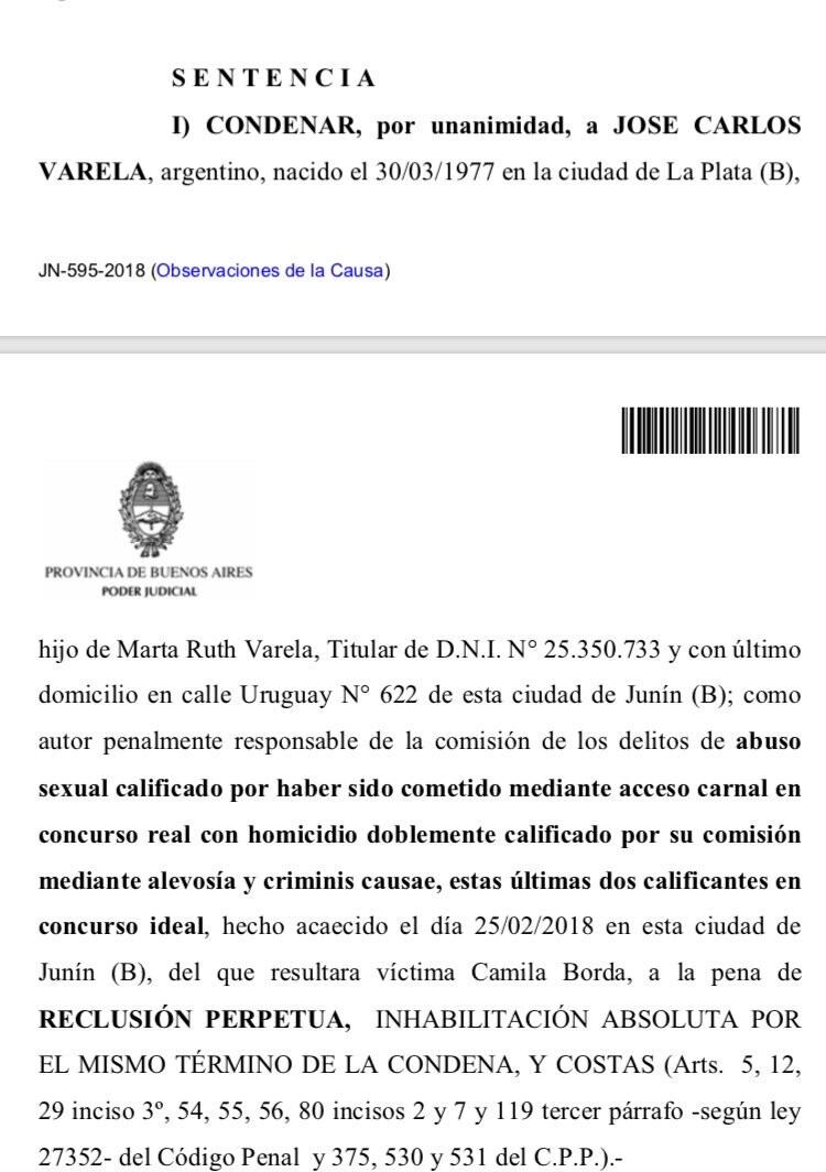 Sentencia para Juan Carlos Varela por el asesinato de Camila Borda.