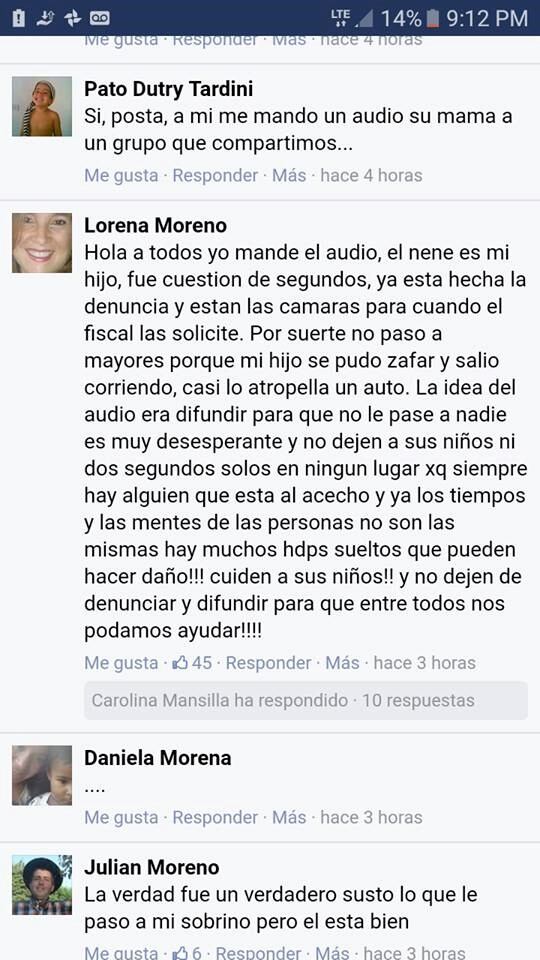 El mensaje de preocupación de la mamá del niño.