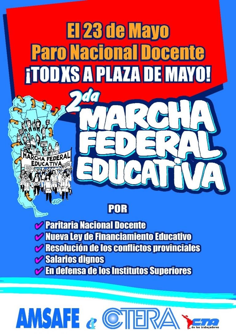 La Marcha Federal Educativa llegará el 23 de mayo a Buenos Aires. (Amsafe)