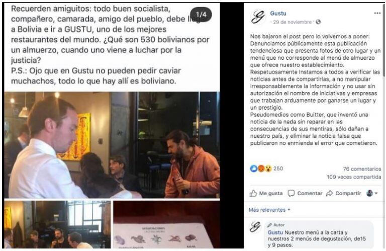 Comunicado del restaurante Gustu.