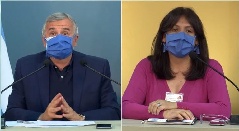 El gobernado Morales y la subdirectora de Epidemiología, Fabiana Baca, se refirieron al amesetamiento y una tendencia a la baja de la curva de contagios en Jujuy.