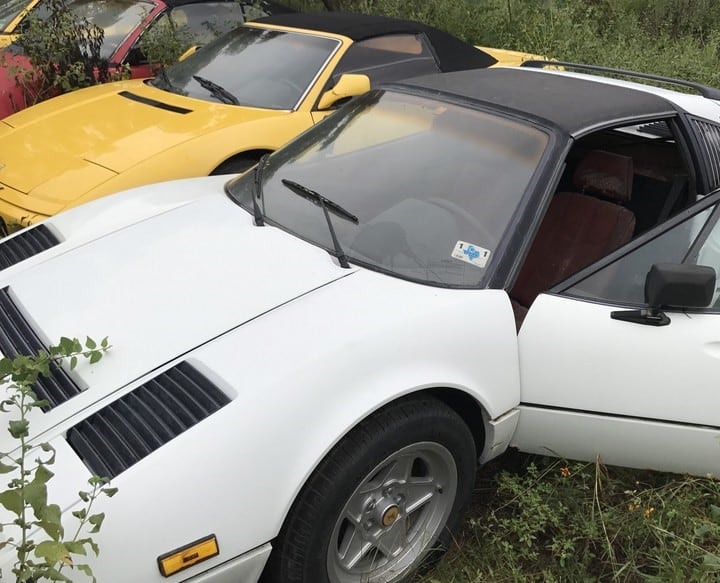 Modelos de Ferrari abandonados en un campo. (Silodrome).