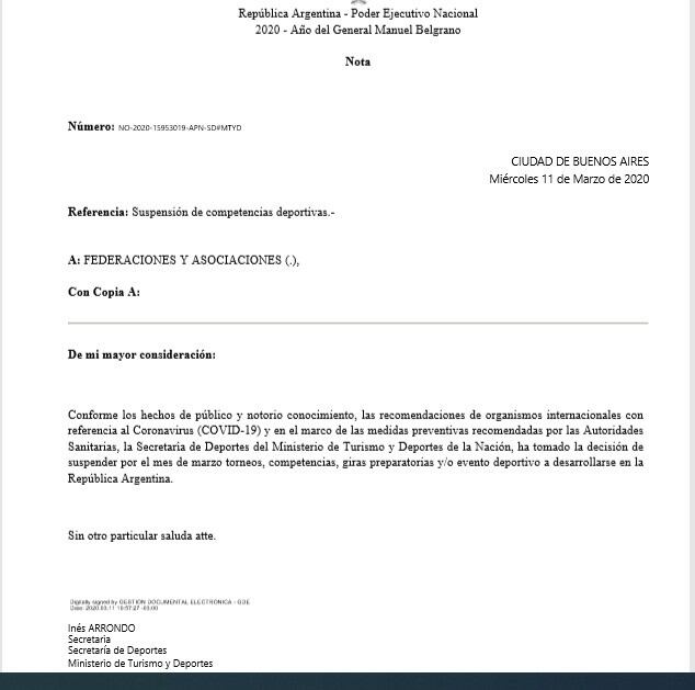 Suspensión de competencias deportivas.