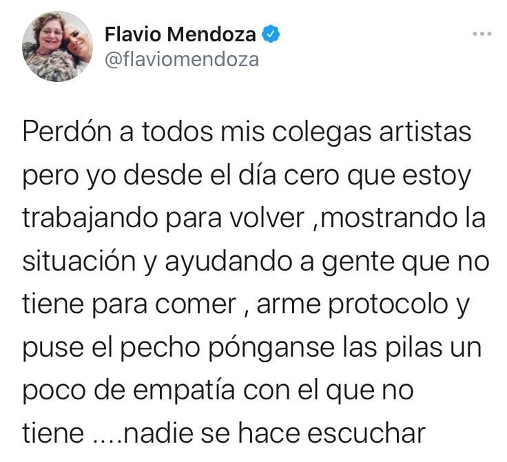 Tuit de Flavio Mendoza.