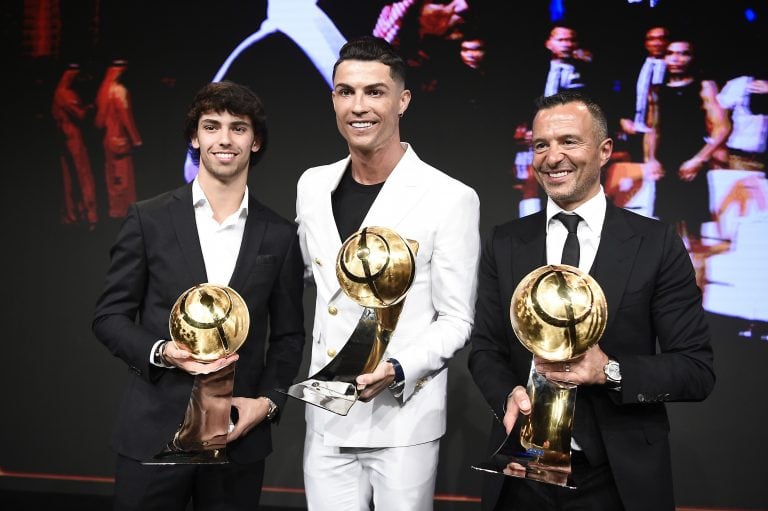 Joao Felix (Atllético Madrid), Cristiano y el agente portugués Jorge Mendes. (Foto: Fabio Ferrari).