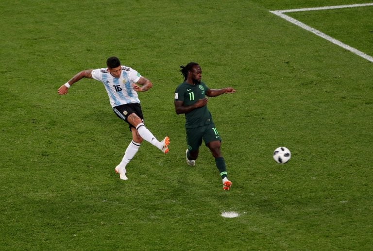 FILE PHOTO: Soccer Football - World Cup - Group D - Nigeria vs Argentina - Saint Petersburg Stadium, Saint Petersburg, Russia - June 26, 2018   Argentina's Marcos Rojo scores their second goal                                  REUTERS/Lee Smith/File Photo