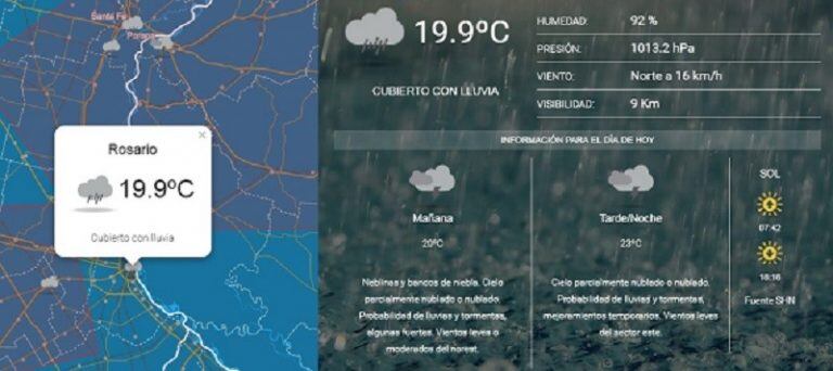 Las lluvias continuaban en la ciudad de Rosario. (SMN)