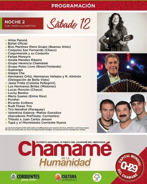 Programación completa de la 29º Fiesta Nacional del Chamamé