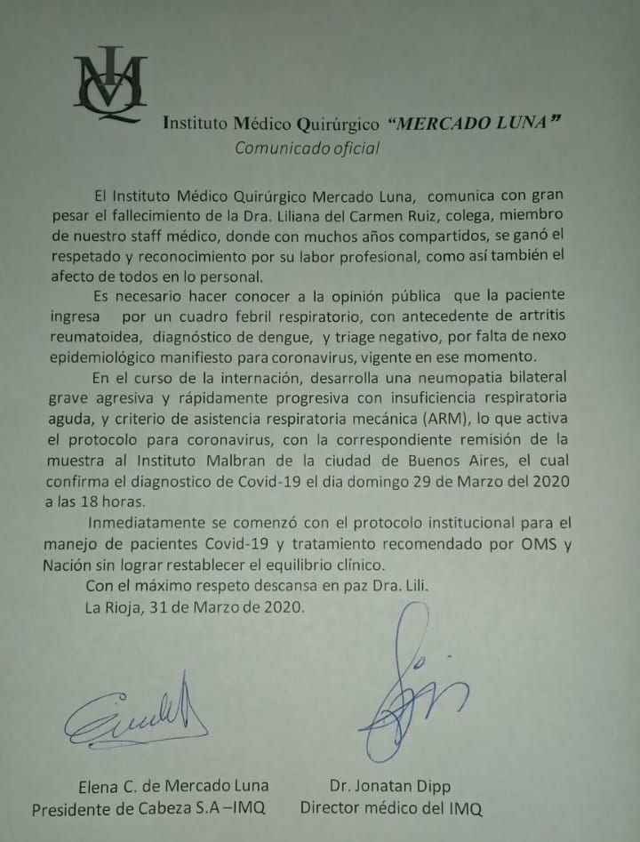 Comunicado Oficial - Instituto Médico Quirúrgico Mercado Luna