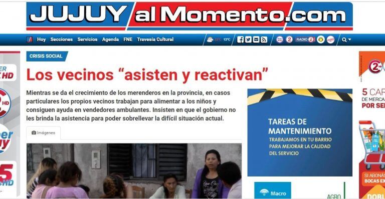 El sitio de noticias del multimedio, en la web.