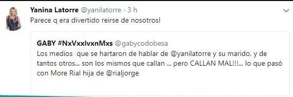 Los comentarios de Yanina Latorre en Twitter