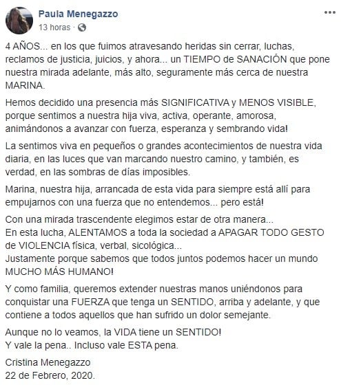 La carta de la madre de Marina por el crimen de Montañita (Foto:Facebook)