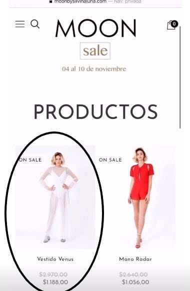 En el e-shop de Moon, la marca de Silvina Luna, el vestido que lució Mica Viciconte está en liquidación (Foto: Instagram/@moonbysilvinaluna)