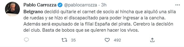 En Belgrano analizan una sanción para el hincha-socio que simuló ser discapacitado  en Qatar.