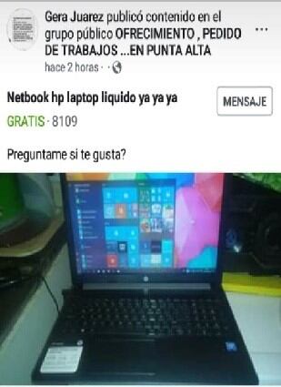 Publicación de venta de la computadora robada