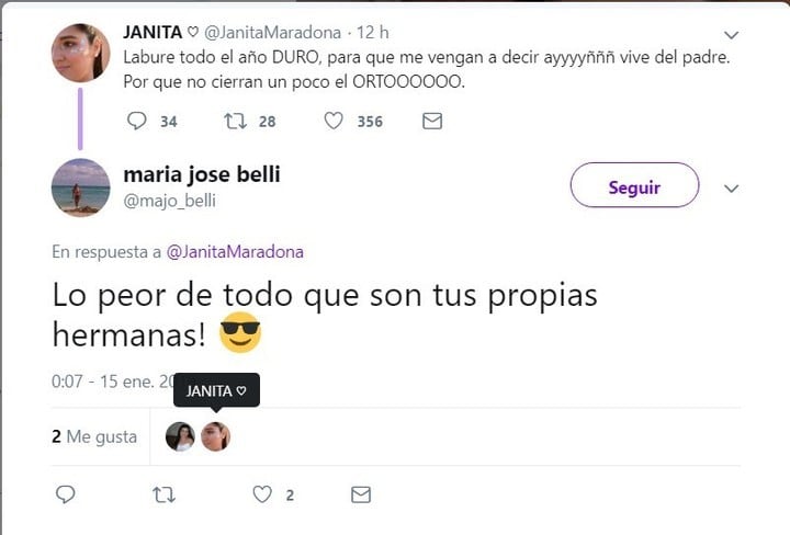 Jana Maradona enTwitter