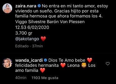 Wanda Nara felicitó a su hermana. (Instagram/@zaira.nara)