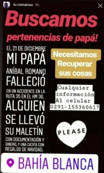 El pedido de la hija lo hizo a través de las redes sociales