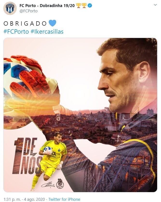 El mensaje del FC Porto para Iker Casillas (Foto: captura Twitter)