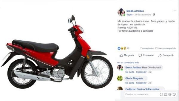 Moto robada el 23 de septiembre.