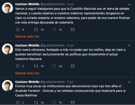 Melella repudió el nuevo vuelo a Malvinas.