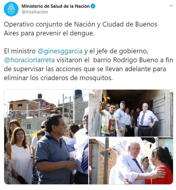 Salud: Nación y Ciudad ponen el acento en el dengue por encima del coronavirus. (Twitter)